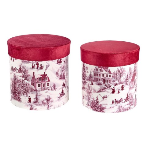 SET 2 SCATOLE DECORATE H.26CM. ROSSO